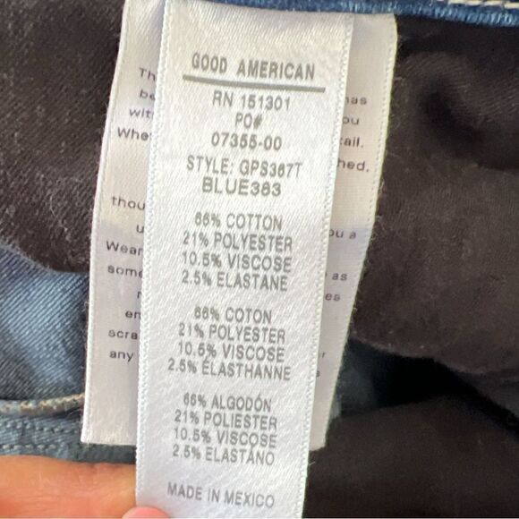 Good American Good Straight Jeans Blue358 High Rise Cropped Stretch 14/32 - Picture 4 of 8